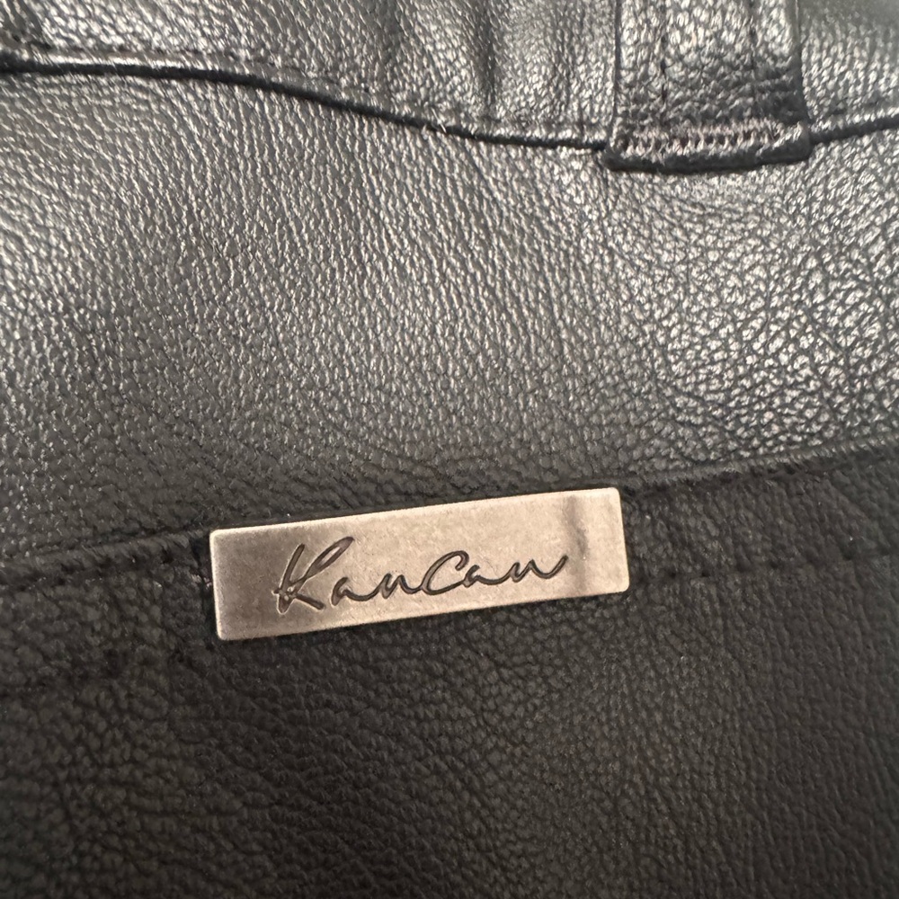 KanCan Black Faux Leather pants with Silver Logo Plate